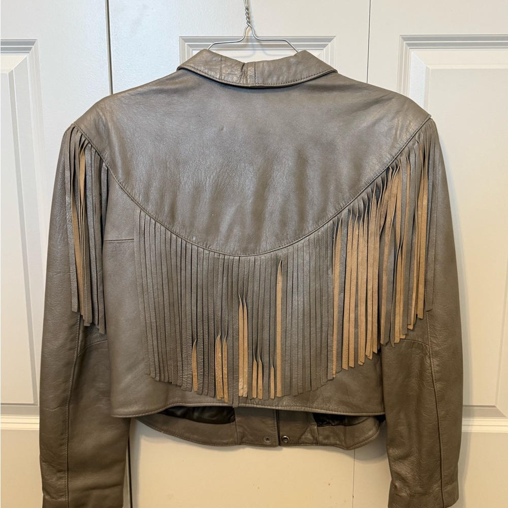 Vintage El Venado Gray Metallic Fringe Leather Jacket size Large - Picture 6 of 6